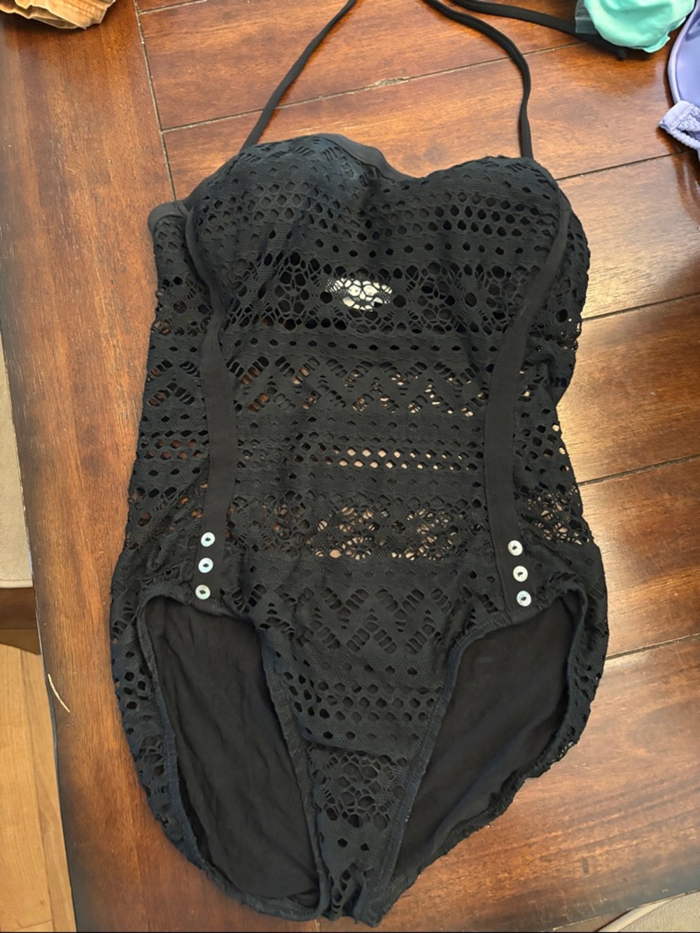 Robin Piccone Black Crochet One-Piece Swimsuit